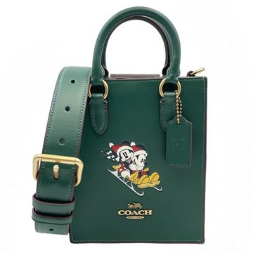 【COACH】X迪士尼聯名款米奇米妮斜背小手機琴譜包(復古綠)