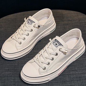 真皮小白鞋女秋透氣2025新款單鞋百搭平底休閑顯瘦一腳蹬懶人板鞋