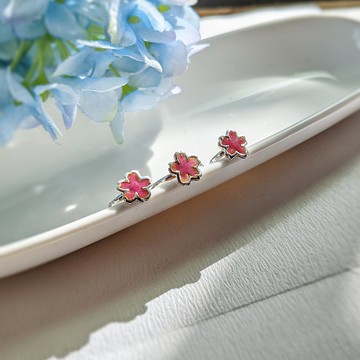 【春天來了】落櫻系 -花霞- 琺瑯925純銀 櫻花耳骨夾 單支/無耳洞