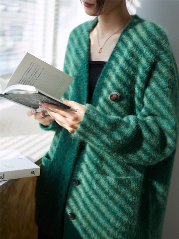 松子綠 2色  Alpaca秘魯羊駝毛開衫 康寶萊寬松軟糯針織毛衣外套