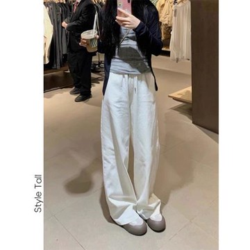 白色棉麻休閑褲女高個子加長夏季高腰寬松闊腿顯瘦垂感直筒拖地褲