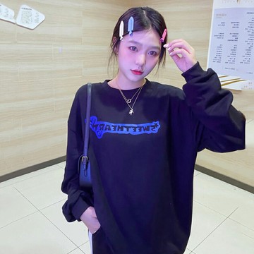 愛心印花加絨衛衣2022年新款美式高街oversize慵懶風情侶上衣ins