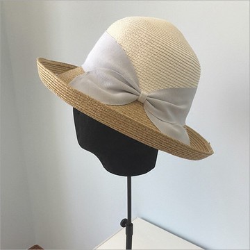 春夏日系拼色大沿卷邊蝴蝶結女生優雅漁夫帽盆帽草帽出游度假遮陽1入