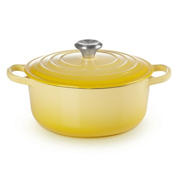 LE CREUSET -典藏琺瑯鑄鐵鍋圓鍋20cm(閃亮黃-鋼頭-內鍋白)