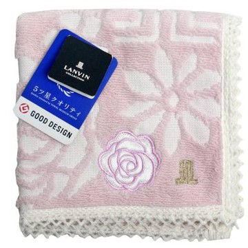 LANVIN 浪凡 質感玫瑰刺繡壓印底紋純棉方巾(粉)