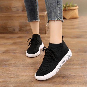 彈力襪子鞋女2025休閑女鞋學生春秋透氣一腳蹬飛織高幫運動單鞋潮