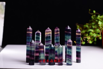 純天然紫水晶原石柱粉晶彩螢石白黃水晶雙尖拋光柱子擺件消磁