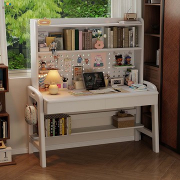 免運 實木書桌書架 電腦桌帶書架 書桌實木家用小戶型臥室學生學習桌書架一體桌電腦桌洞洞板寫字臺 可開發票 全館八折 工廠現貨直銷 新品特價 h9031