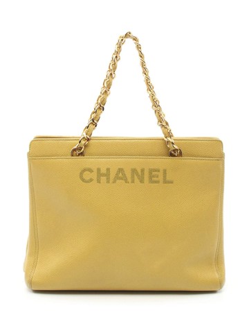 CHANEL Pre-Owned - 1997-1999 logo-embroidered leather handbag - women - Caviar Leather - One Size - Yellow