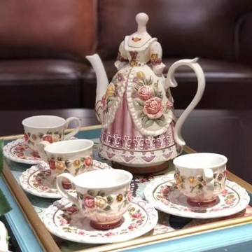 陶瓷宮廷風玫瑰茶壺茶杯套裝茶具組咖啡壺咖啡杯英倫碎花泡茶壺