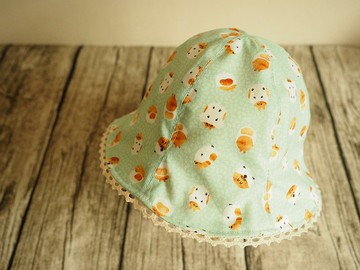手工製作 可愛粉綠小倉鼠圖案雙面太陽帽子 適合嬰兒小孩成人
