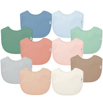 美國 green sprouts 小綠芽 - 三層吸水/防水【口水巾圍兜】10入組-橄欖棕組