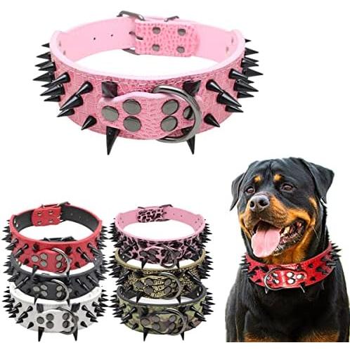 Spiked Dog Collar, Mushroom Rivet PU Leather Adjustable Wide Cat Dog  Collars, Durable Spike Studded Pet Collar for Small Medium Large Breed,  Bulldog