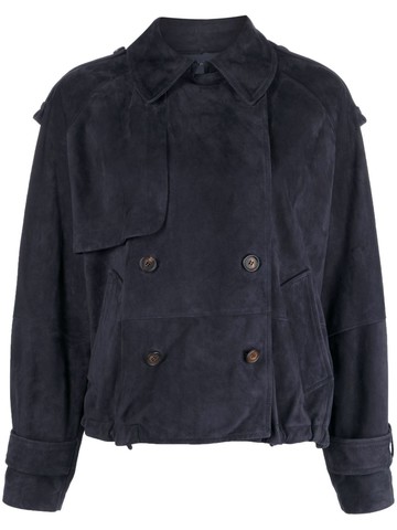 Brunello Cucinelli - Monilli-detail suede jacket - women - Silk/Leather/Acrylic - 36 - Blue
