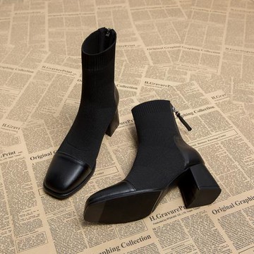 今年流行的小短靴真皮秋冬超火瘦瘦高跟彈力襪子馬丁靴子春秋單靴