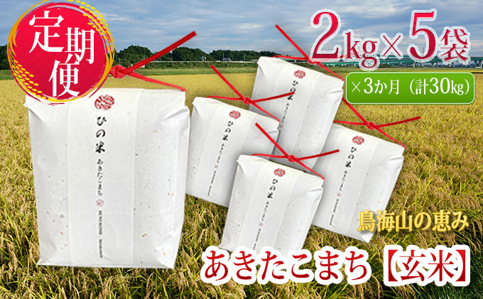 《定期便》10kg×3ヶ月 秋田県産 あきたこまち 玄米 2kg×5袋 神宿る里の米「ひの米」（お米 小分け）