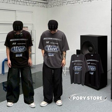 【PORY STORE】 24H出貨 韓系 Mieet 斑駁字體 寬鬆 厚磅短t 男生短袖 上衣 寬鬆短tee 男女可穿
