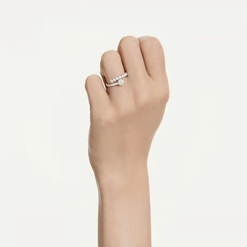 【Swarovski 施華洛世奇】Matrix 開口戒指 (圓形切割 白色 鍍白金色)(5753573 / 5753574 / 5753575)