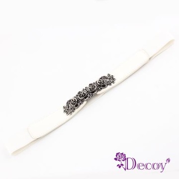 【Decoy】復古薔薇＊彈性伸縮皮革腰封/白