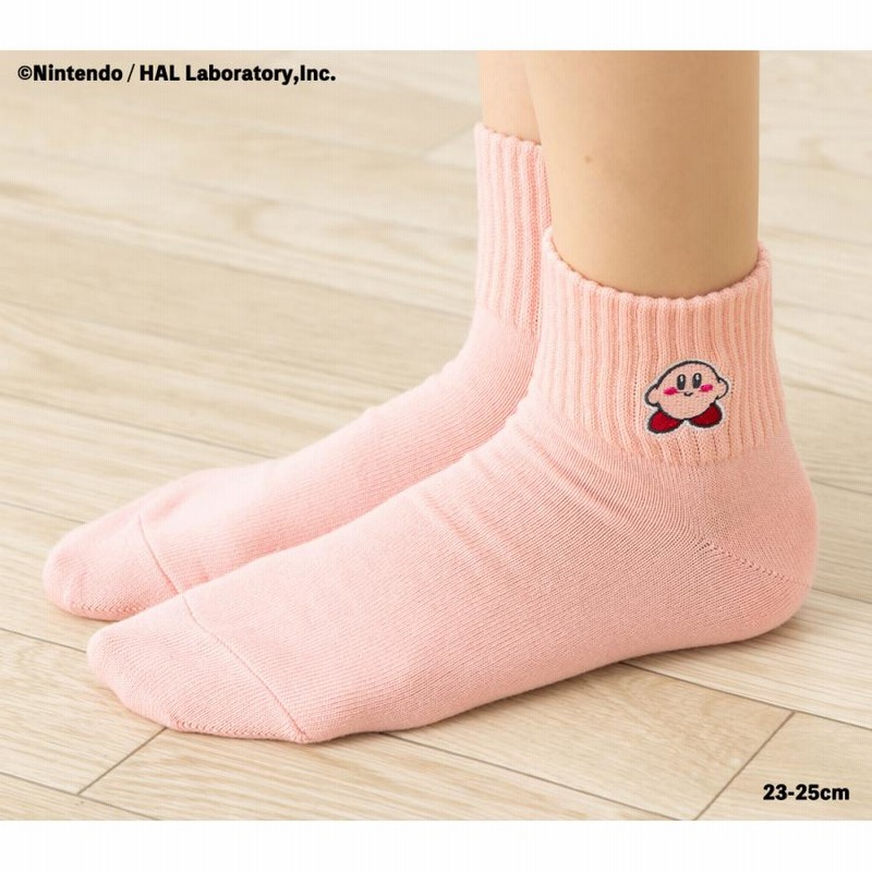 星のカービィ ワンポイント刺繍 ロークルーソックス ピンク 23