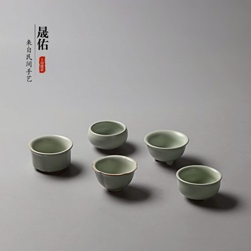晟佑主人品茗杯大號個人單杯功夫茶杯陶瓷汝窯開片茶具汝瓷小杯子