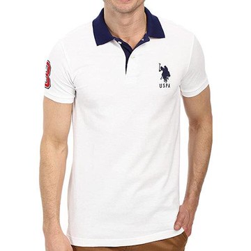 US Polo 2023男時尚大馬球標誌合身白色短袖POLO