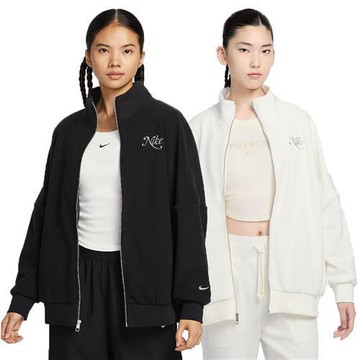 【下殺】Nike 立領外套 女裝 抓絨 落肩 保暖 黑/帆白【運動世界】HQ7977-010/HQ7977-133