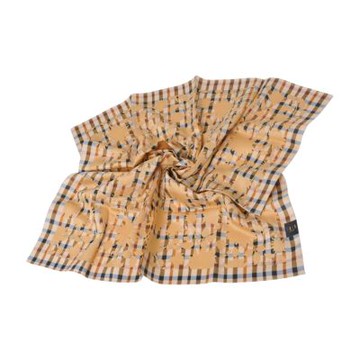 DAKS 日本製100%棉品牌格紋藝術花卉印花字母LOGO圖騰帕領巾(經典駝色/58CM)