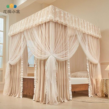 免運 蚊帳 睡簾 加厚遮光 家用加厚床簾臥室遮光落地床幔蚊帳 三開門一體式保暖公主防塵新款 可開發票 全館八折 工廠現貨直銷 新品特價 h1097