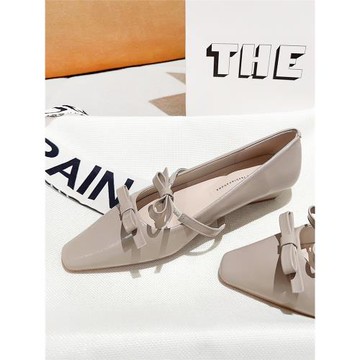 方頭粗跟單鞋女2026新款小眾設計甜美蝴蝶結氣質平底舒適瑪麗珍鞋