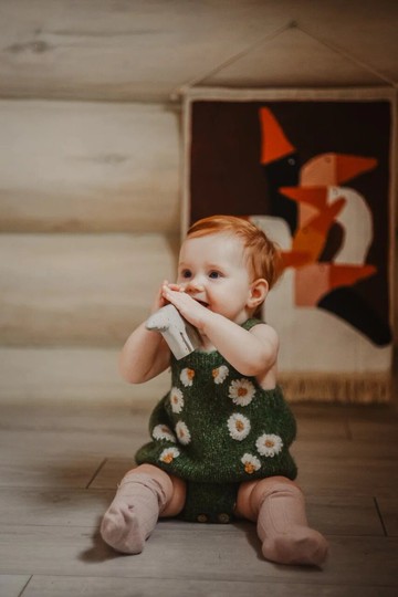 洋甘菊連身衣，手工編織嬰兒連身衣，有機，羊駝毛，兒童，洋甘菊