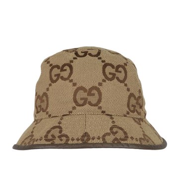 GUCCI Jumbo GG 大標誌棉混亞麻漁夫帽 S (駝色/烏木色)