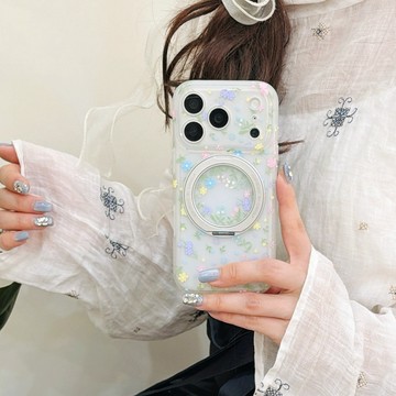 360度旋轉磁吸支點殼 小碎花 適用於 蘋果 iPhone 17 16 15 Pro Max 手機殼 防摔殼 保護殼