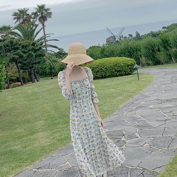 2022年新款女裝日系韓版復古春秋方領泫雅風連衣裙ins潮仙女甜美