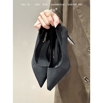 不累腳黑色絨面超高跟鞋女細跟2026年春季新款氣質尖頭防水臺單鞋