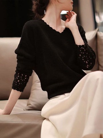 縷空小花邊羊絨上衣