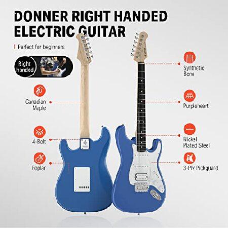 Donner DST-100T 39 Inch Electric Guitar Beginner Kit Solid Body Full Size Lake Blue HSS Pick Up for Starter, with Amplifier, Bag, Digital Tuner, Capo,