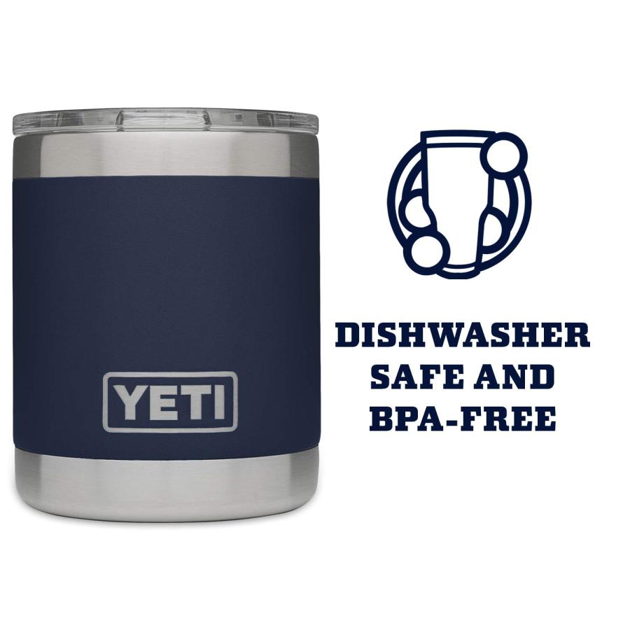 YETI Rambler 10オンス ローボール 蓋付き 真空断熱 ステンレス製、ネイビー