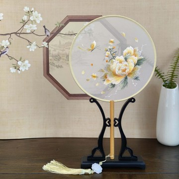 【臺灣有貨】團扇古風蝴蝶刺繡扇子中國風宮廷新中式擺件古典圓形雙麵繡花圓扇