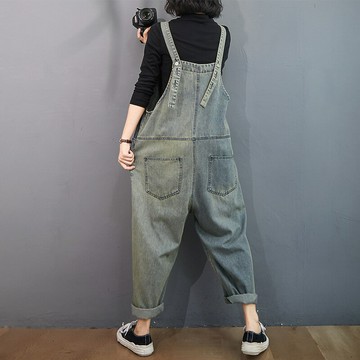 【巴黎精品】現貨+預購 吊帶褲丹寧長褲大碼寬褲直筒褲落地褲休閒女裝-寬鬆復古撞色牛仔女褲子a1bg76