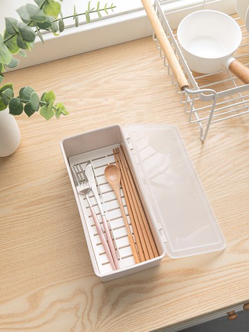 半島良品筷子架家用便捷廚房瀝水帶蓋防塵餐具刀叉勺子筷子收納盒1入