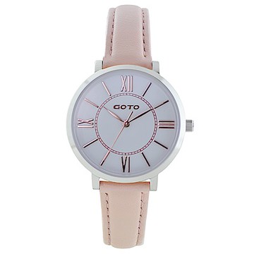 GOTO浪漫小資女精品時尚手錶-白x粉皮/33mm