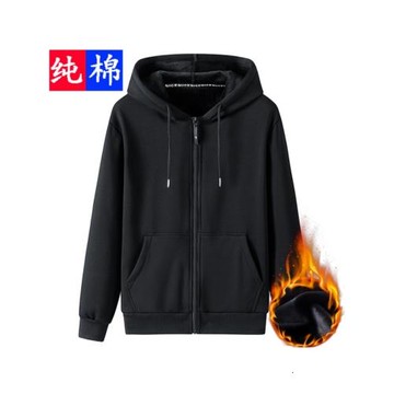 秋冬季純棉加絨加厚連帽衛衣男寬松運動休閑開衫加肥加大碼外套