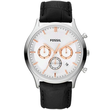 FOSSIL 都會紳士三眼魅力腕錶-白-FS4640-42mm