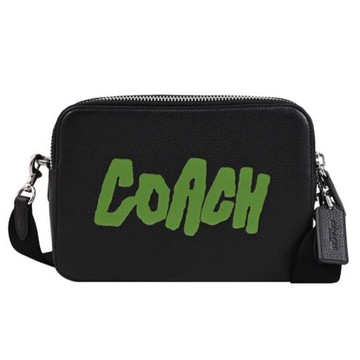 COACH CBN34 CHARTER 24 塗鴉標誌LOGO雙層拉鍊斜背包.黑