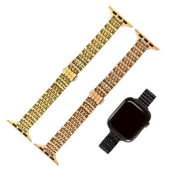 Apple Watch 全系列通用錶帶 蘋果手錶替用錶帶 亮光色澤 蝴蝶雙壓扣 不鏽鋼錶帶 黑/金/玫瑰金色 #852-42-12