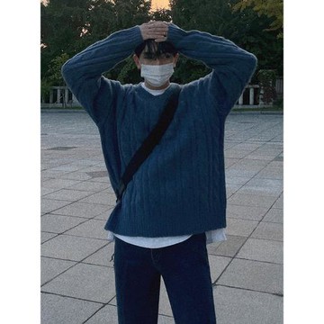 MRCYC麻花毛衣男款秋冬季韓系寬松潮流休閑V領加厚套頭針織衫上衣