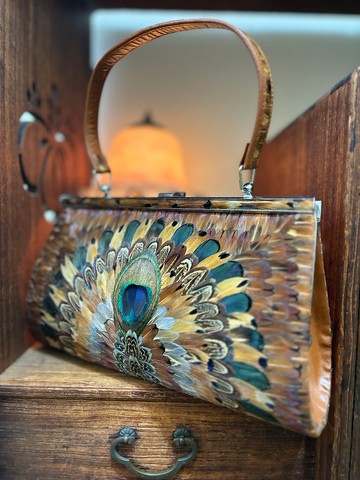 孔雀羽毛古董手提晚宴包