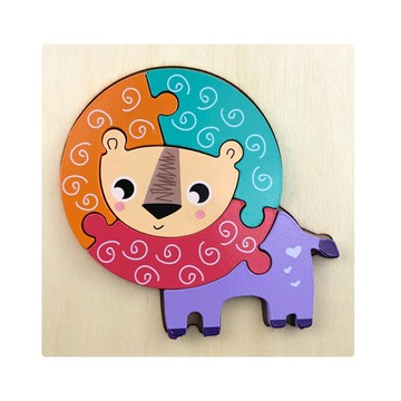 JoyNa - 4入-木製拼圖 大塊配對立體拚圖 動物交通工程車拼板-獅子+隨機3款