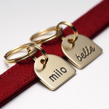 迷失貓牌 - 拱形 - [黃銅/黃銅] 貓名牌、銘牌、姓名牌、電話號碼、雙面雕刻、吊飾、鑰匙扣